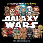 Star Wars Stickers PNG SVG Clipart Bundle - 21 Ilustraciones Kawaii lindos