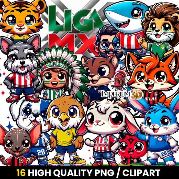 Stickers de las Mascotas Kawaii de la Liga MX en PNG