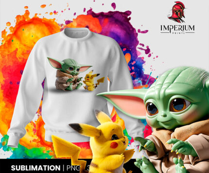 Baby Yoda con Pikachu 3D para Sublimación en PNG Alta Resolución