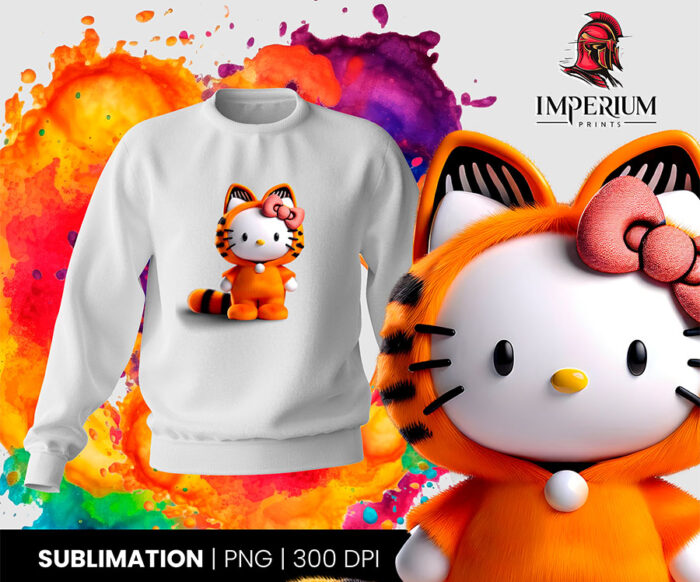 Kitty con Pijama de Garfield para Sublimación en PNG